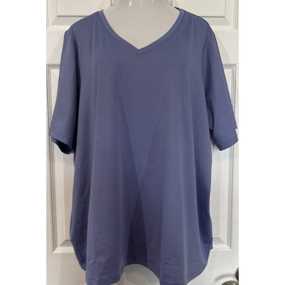 Susan Graver Modern Essentials Butterknit Top V Neck Peri Blue Mist Plus Size 4X
